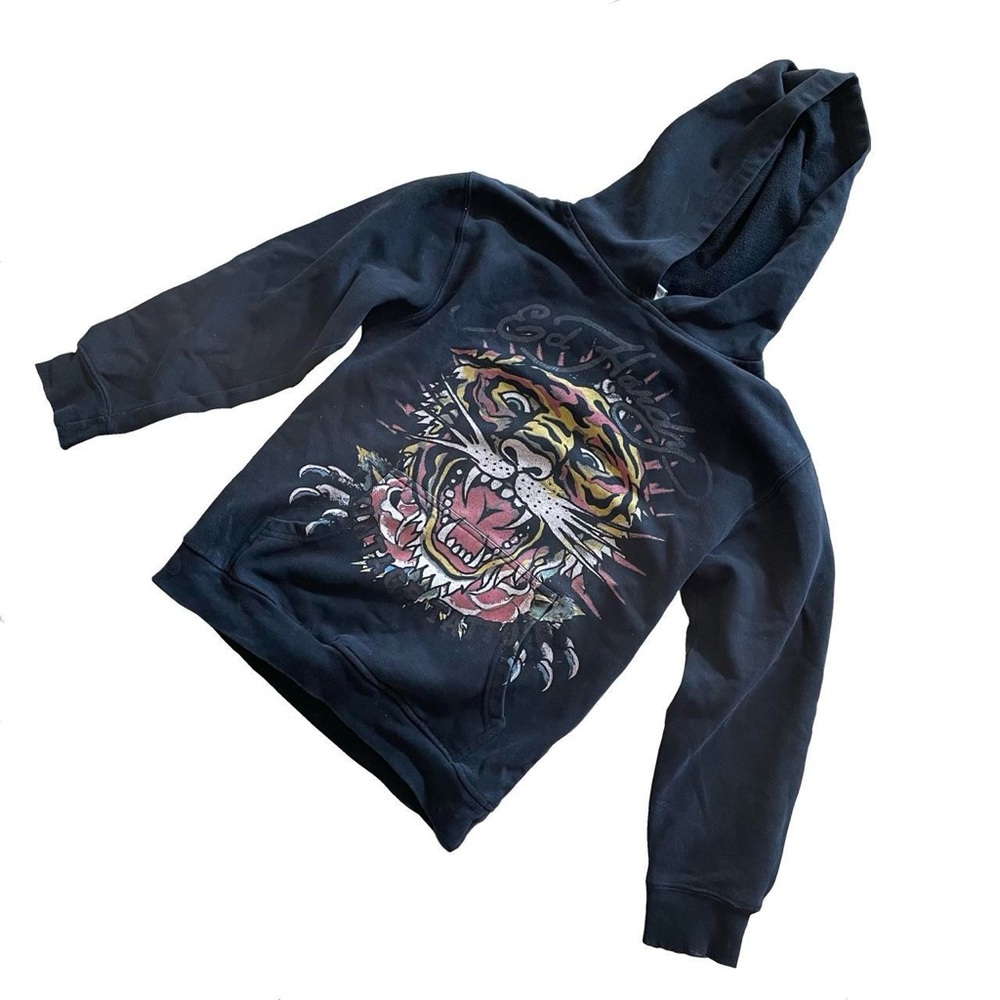 Ed Hardy Black Hoodie with Tiger Graphic
